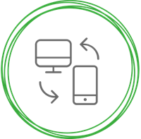 Graphic icon showcasing the ability of instant access to any computer from a host device.